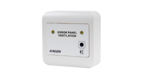 A white wall-mounted error panel labeled 'Error Panel Ventilation' with indicator lights and a button.