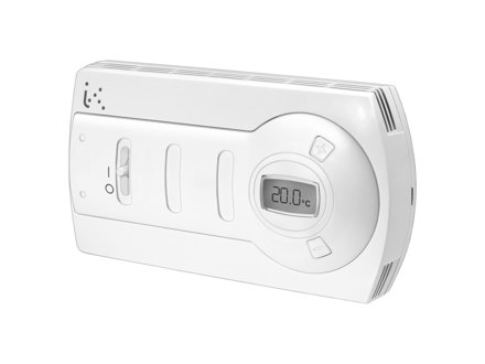 Room controllers for 2 pipe system with economy function and remote season changeover, one 0...10 V output and one relay output